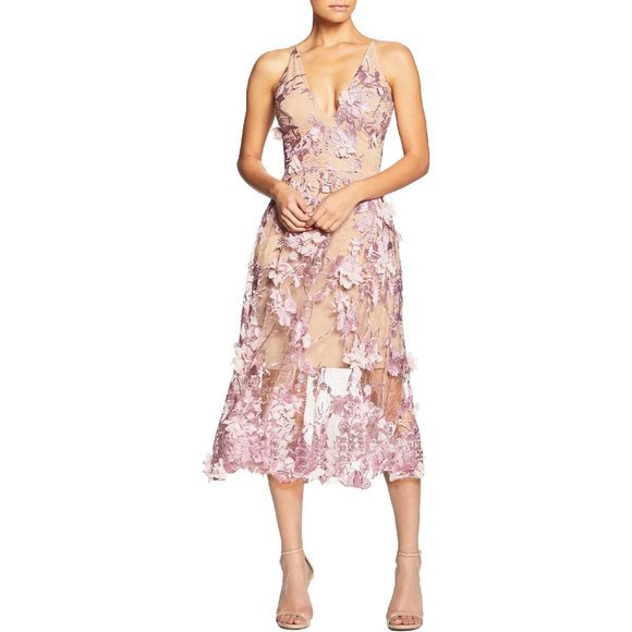 Dress the Population Dresses & Skirts - Dress the Population Audrey Embroidered Fit & Flare‎ Dress Lilac/Nude Size Small